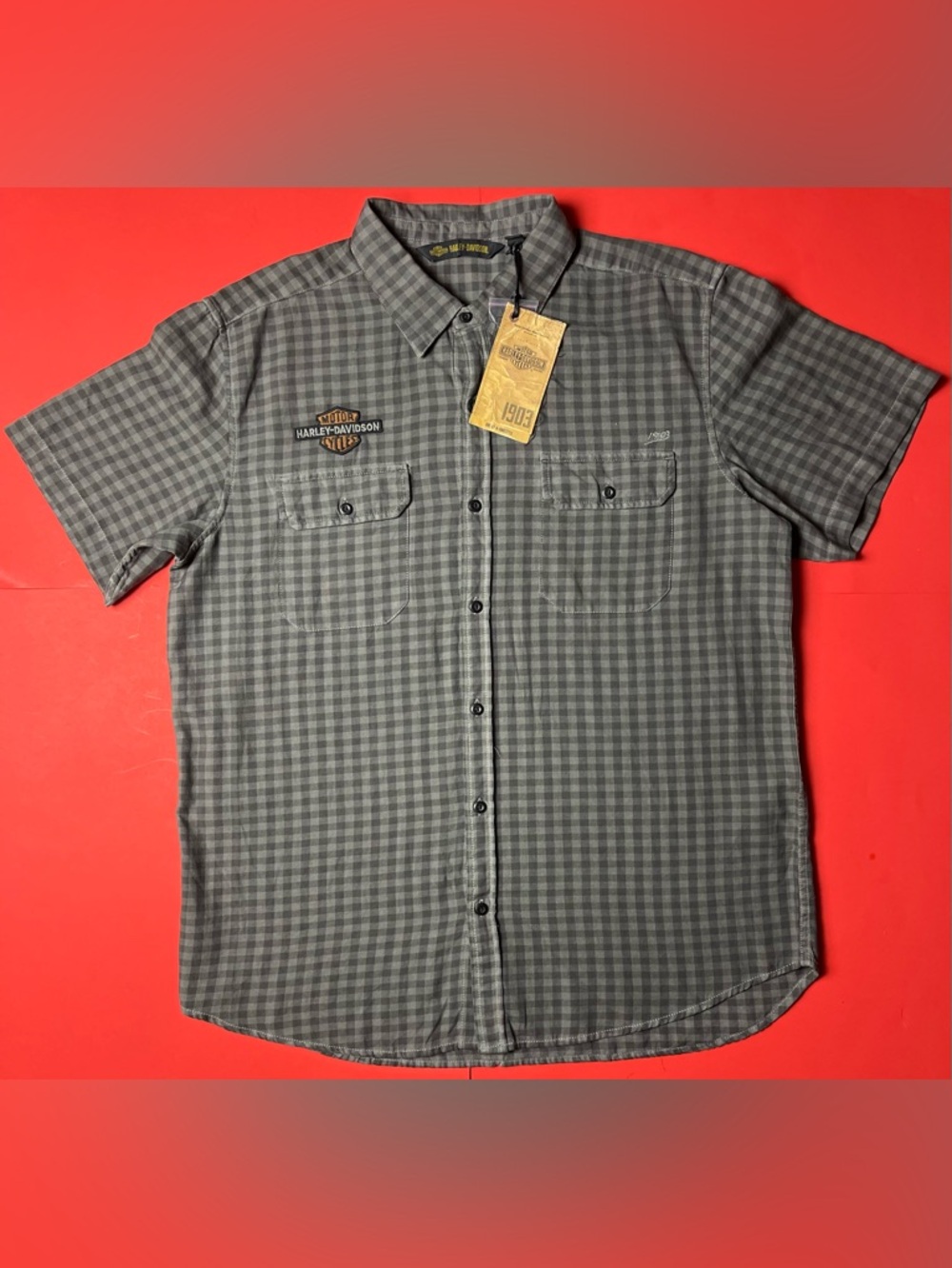 Harley-Davidson Men's Black & Gray Plaid Short-Sleeve Button-Down Shirt
